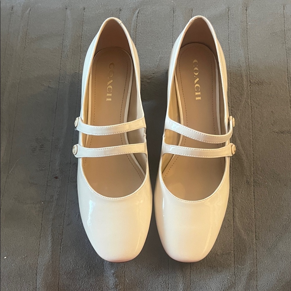 Coach Women's Ivory Double Strap Flats